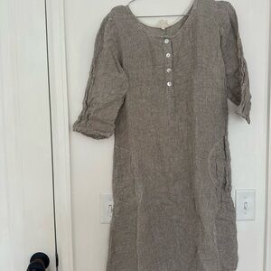 Gray Sheath Dress with Cuffed 3/4 Sleeves and Crew Neck